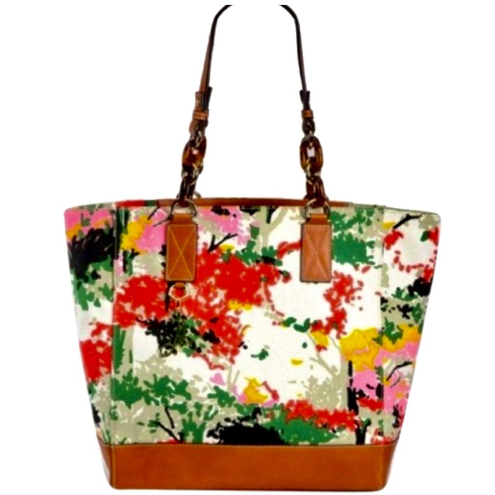 MILLY * Rare Calfskin Leather Floral Canvas Tote. Sensational! - Picture 13 of 14